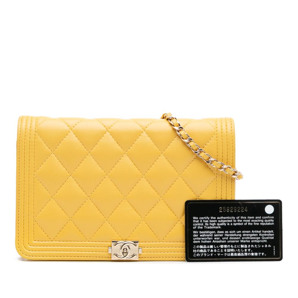 Chanel B Chanel Yellow Mustard Lambskin Leather Leather Quilted Lambskin Boy Wallet On Chain Italy