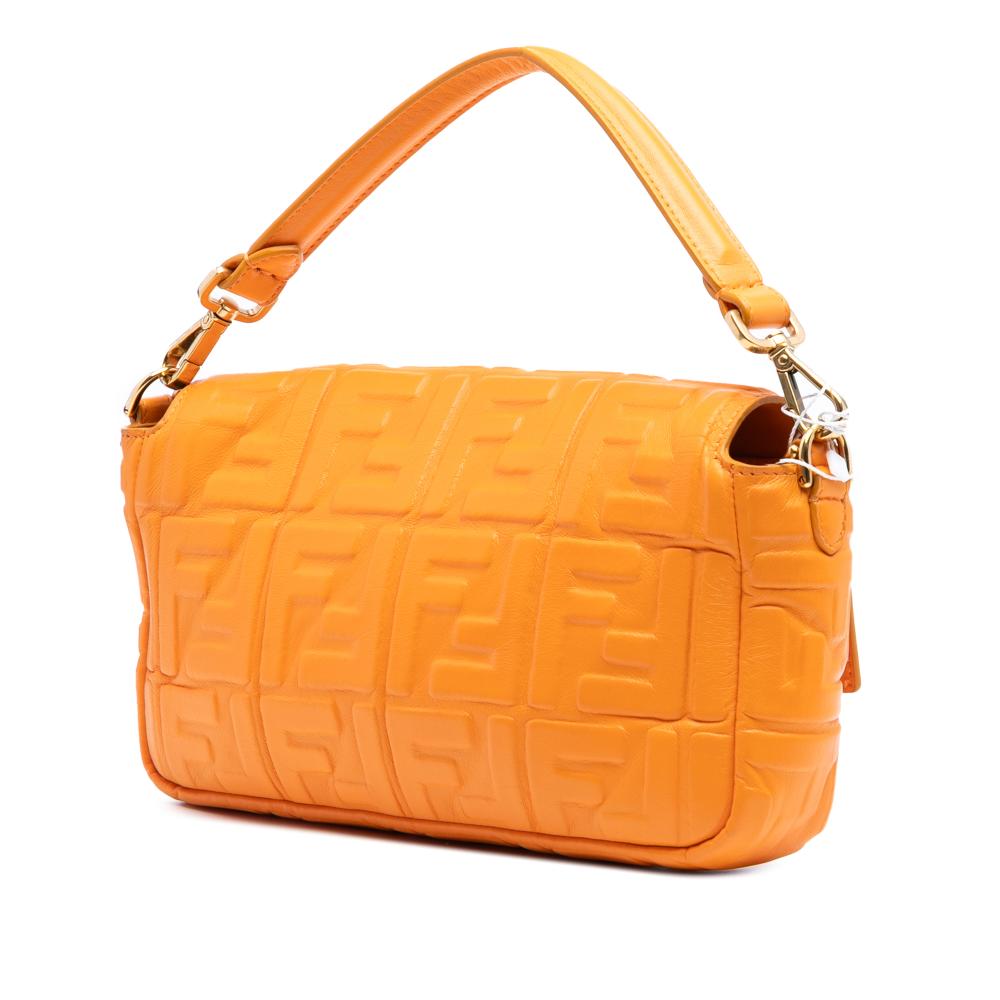Fendi B Fendi Orange Calf Leather Zucca Embossed Baguette Satchel Italy