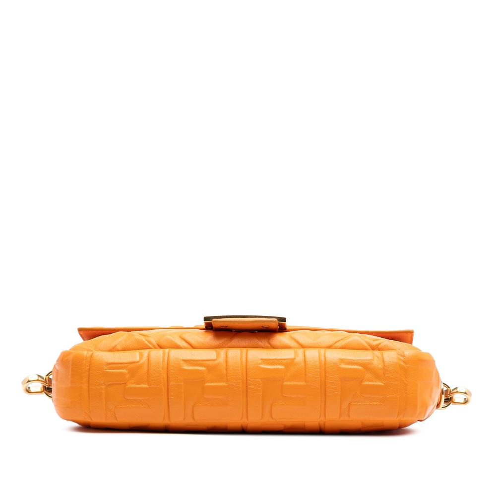 Fendi B Fendi Orange Calf Leather Zucca Embossed Baguette Satchel Italy