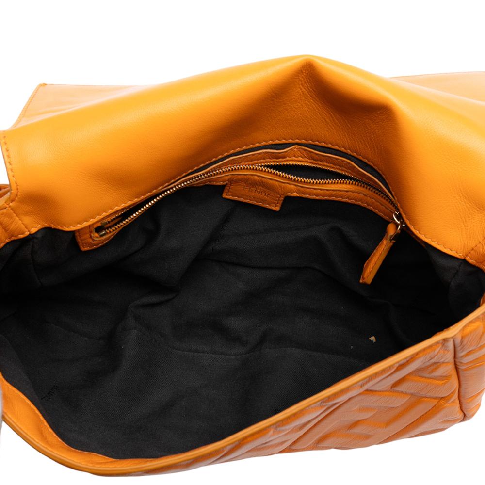 Fendi B Fendi Orange Calf Leather Zucca Embossed Baguette Satchel Italy