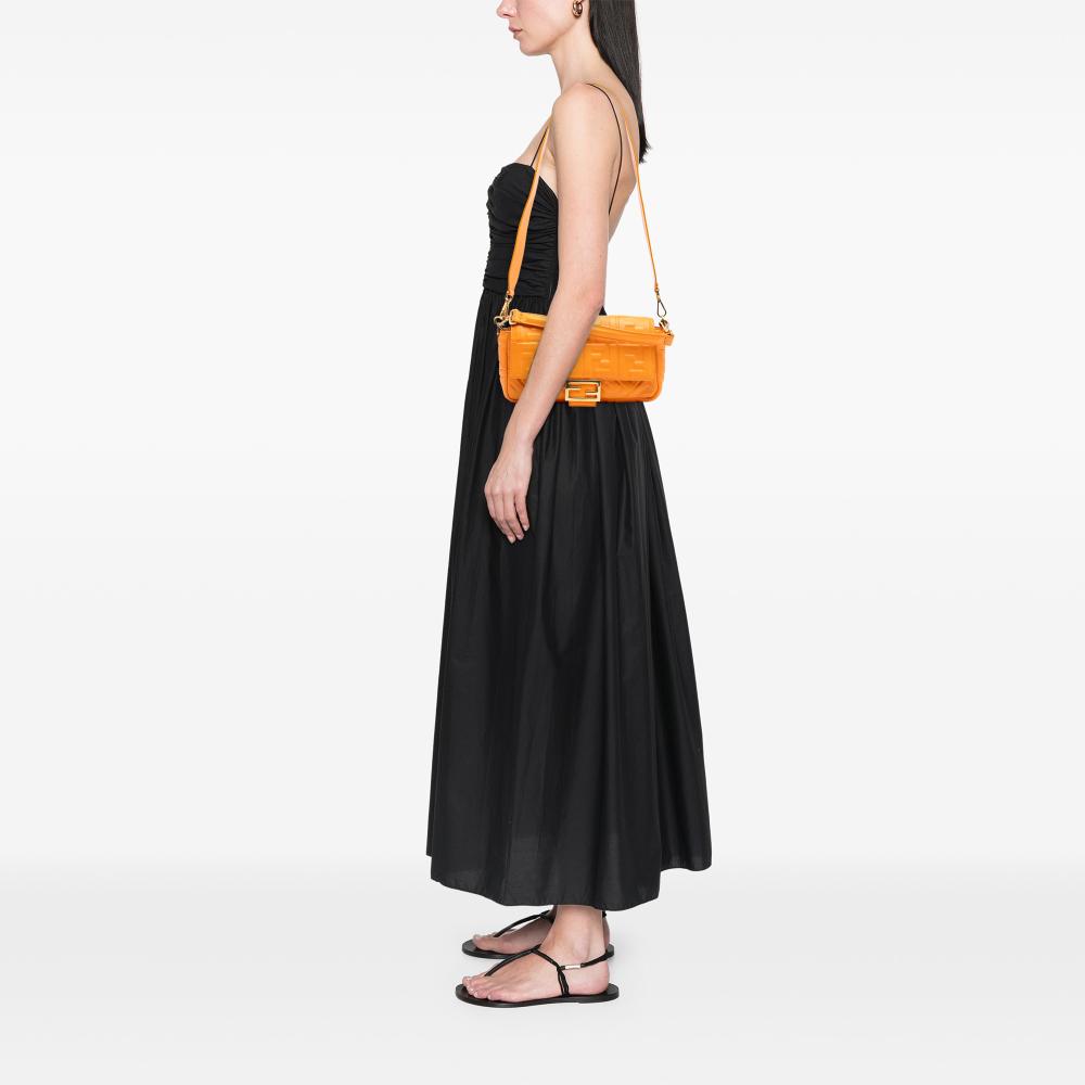 Fendi B Fendi Orange Calf Leather Zucca Embossed Baguette Satchel Italy