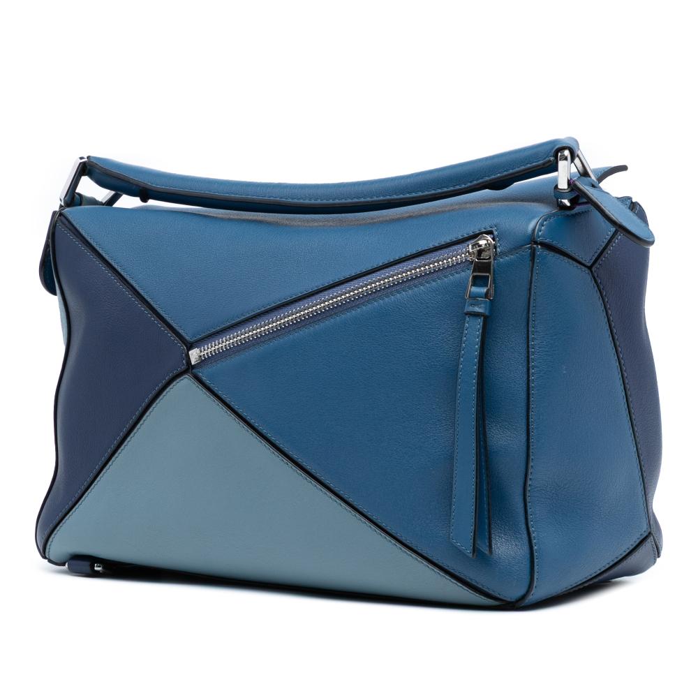 Loewe B LOEWE Blue Calf Leather Medium Tricolor skin Puzzle Satchel Spain