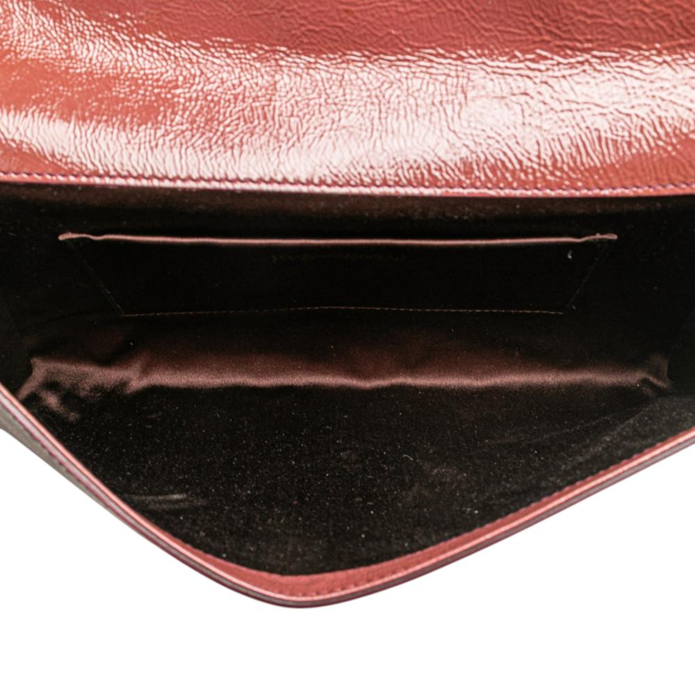 Saint Laurent Brown Patent Leather Leather Large Textured Patent Monogram Belle De Jour Clutch Italy