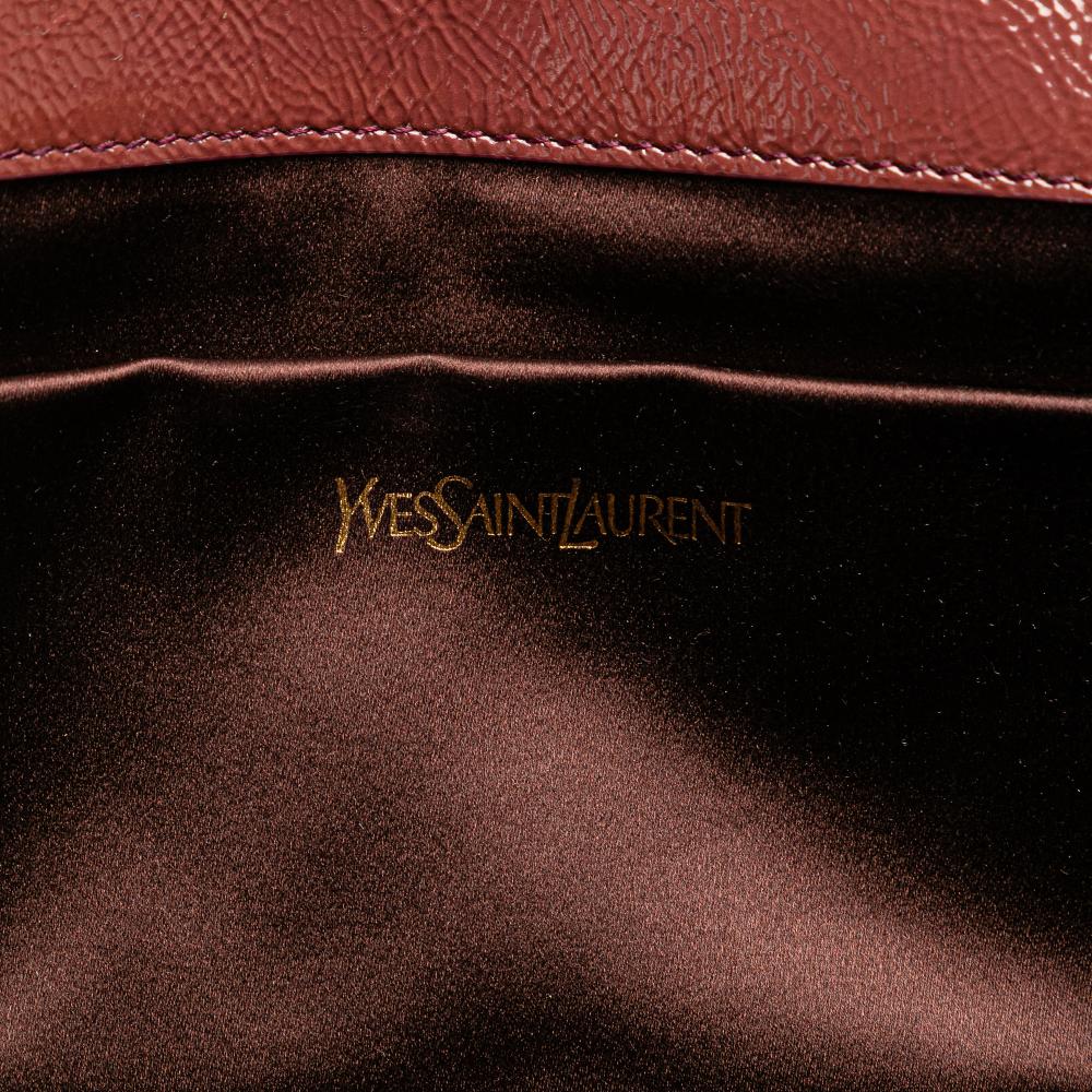 Saint Laurent Brown Patent Leather Leather Large Textured Patent Monogram Belle De Jour Clutch Italy