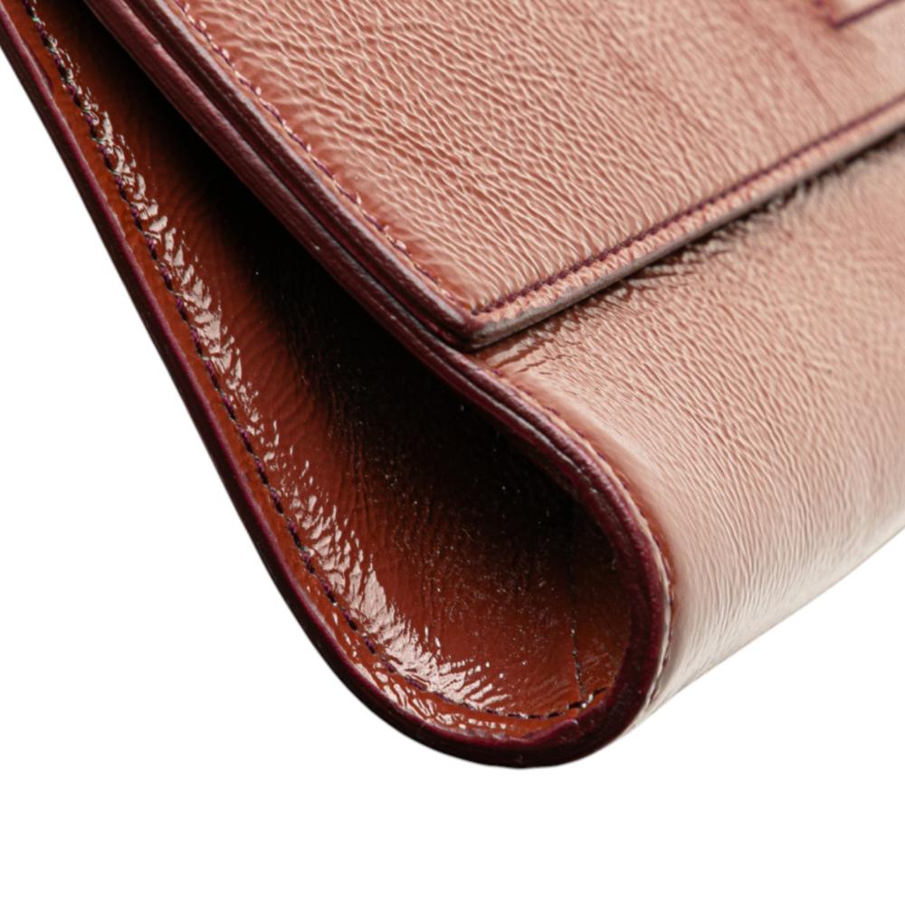 Saint Laurent Brown Patent Leather Leather Large Textured Patent Monogram Belle De Jour Clutch Italy