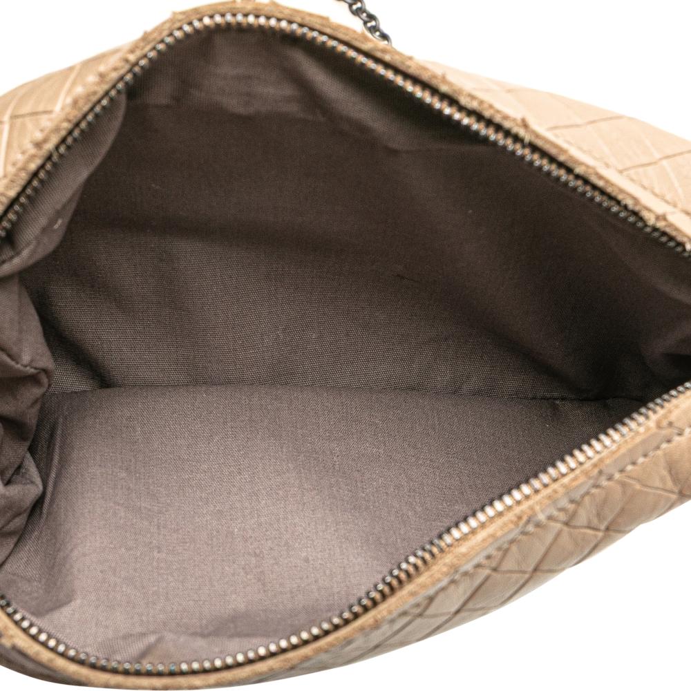 Bottega Veneta B Bottega Veneta Brown Nude Calf Leather Small Intrecciomirage Chain Crossbody Italy