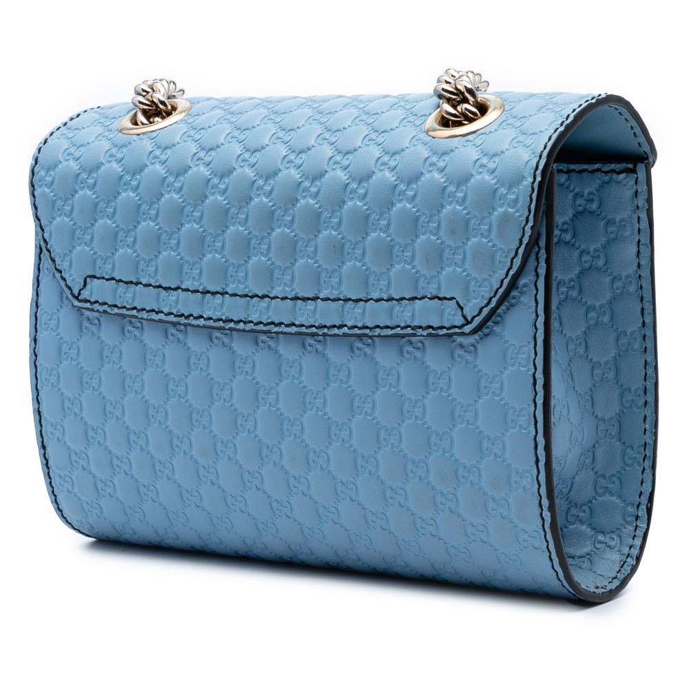 Gucci B Gucci Blue Light Blue Calf Leather Mini Microguccissima Emily Crossbody Italy