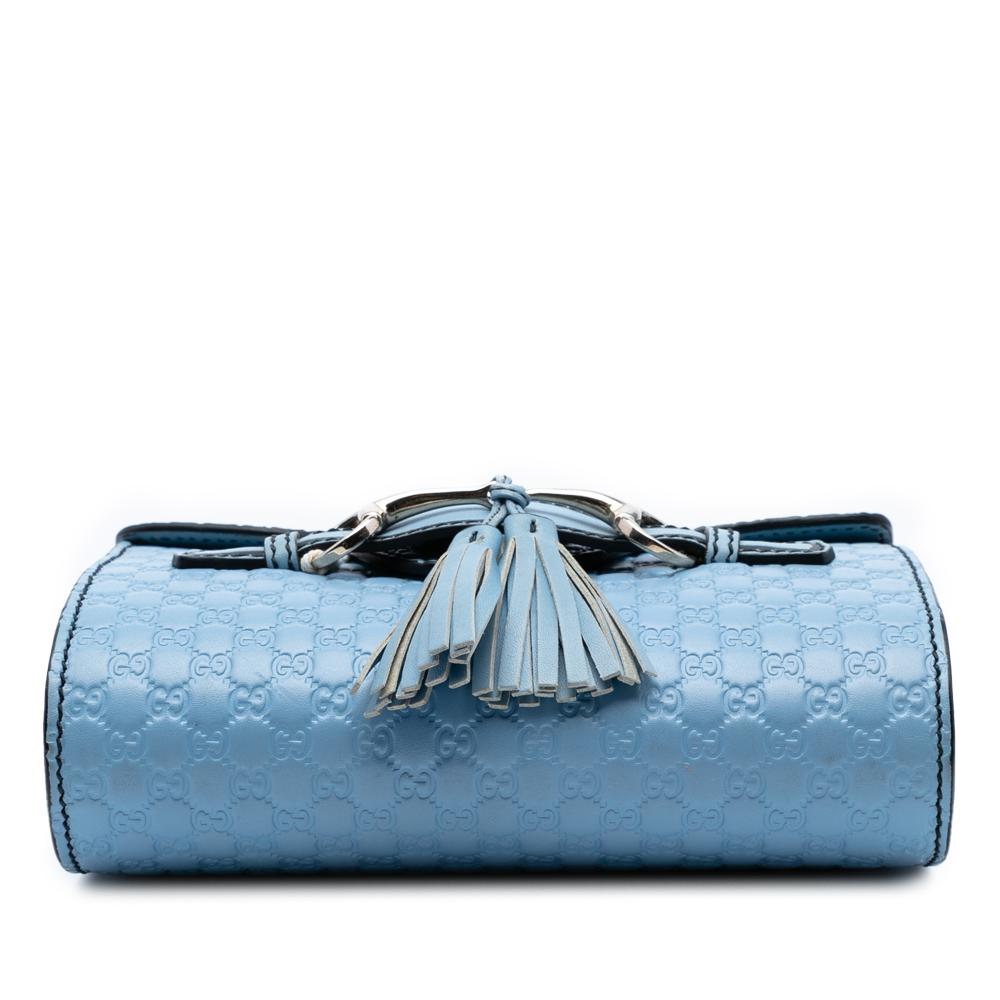 Gucci B Gucci Blue Light Blue Calf Leather Mini Microguccissima Emily Crossbody Italy
