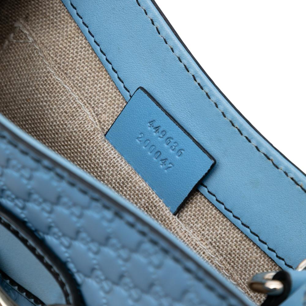 Gucci B Gucci Blue Light Blue Calf Leather Mini Microguccissima Emily Crossbody Italy