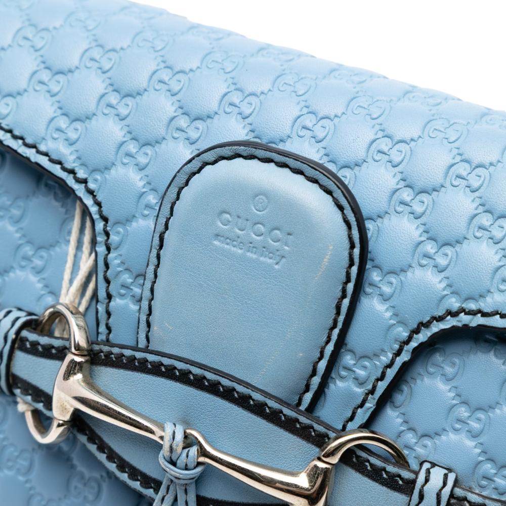 Gucci B Gucci Blue Light Blue Calf Leather Mini Microguccissima Emily Crossbody Italy