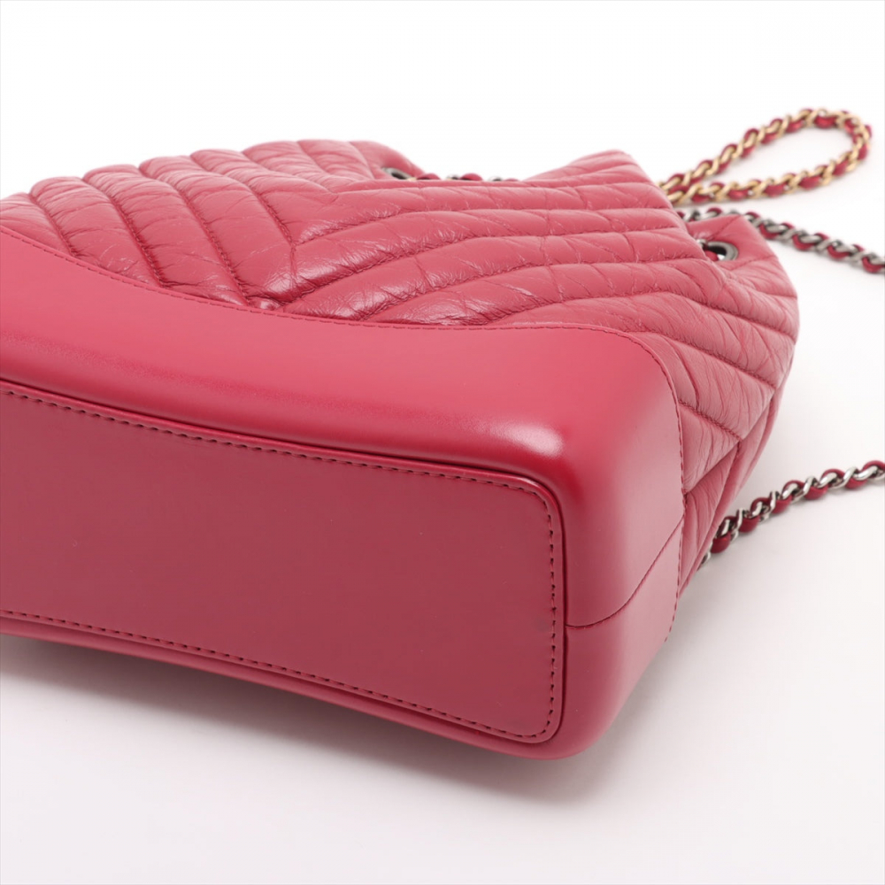 Chanel Gabrielle Matelassè Distressed Calfskin Leather 2-Ways Bucket Backpack Cherry Red