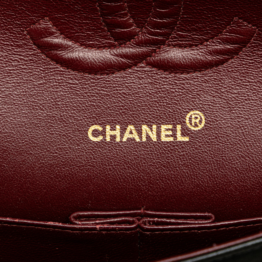 Chanel Vintage Classic Double Flap Medium Lambskin Leather Matelassè Shoulder Bag Black