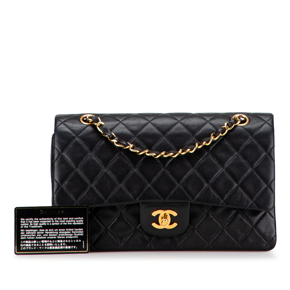 Chanel Vintage Classic Double Flap Medium Lambskin Leather Matelassè Shoulder Bag Black