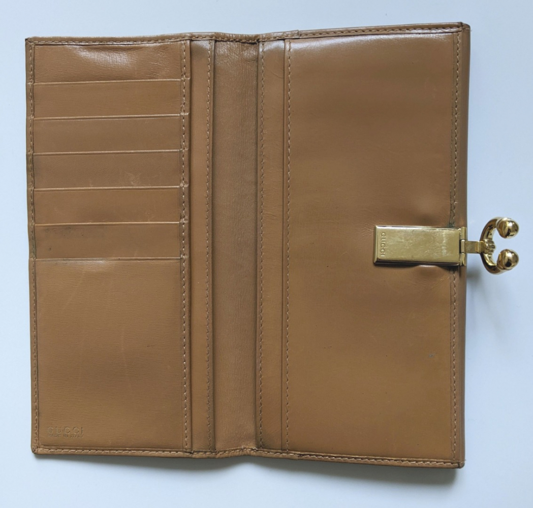 Gucci Porte-monnaie/portefeuille en cuir camel