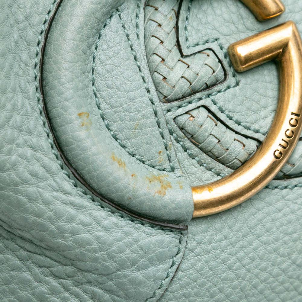 Gucci B Gucci Blue Light Blue Calf Leather Twill Satchel Italy