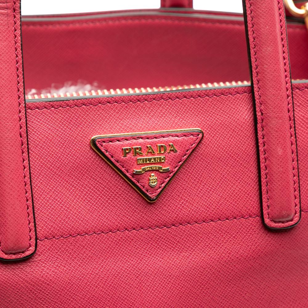 Prada B Prada Pink Saffiano Leather Soft Triple Pocket Tote Italy