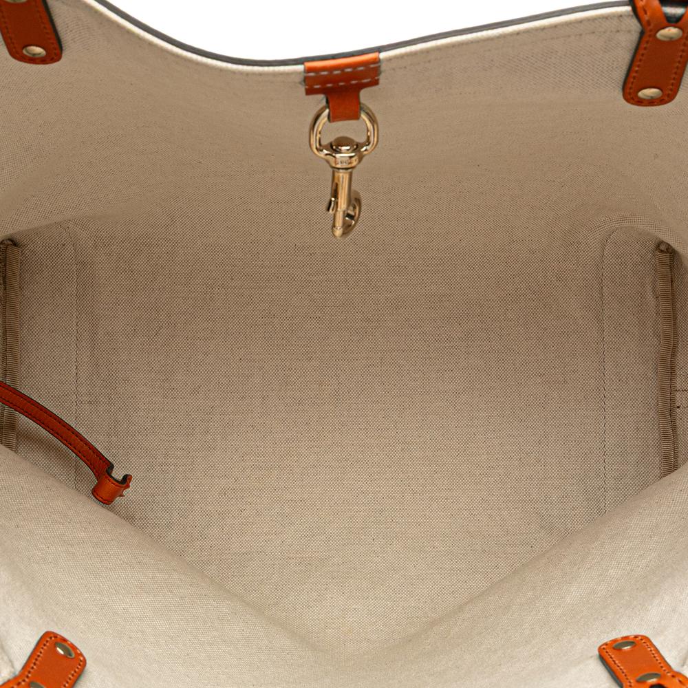 Gucci B Gucci Brown Beige with Orange Canvas Fabric Medium Diamante Craft Tote Italy
