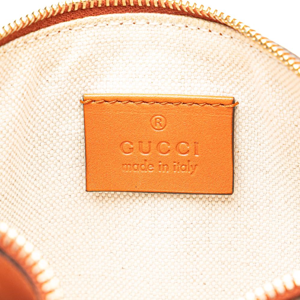 Gucci B Gucci Brown Beige with Orange Canvas Fabric Medium Diamante Craft Tote Italy