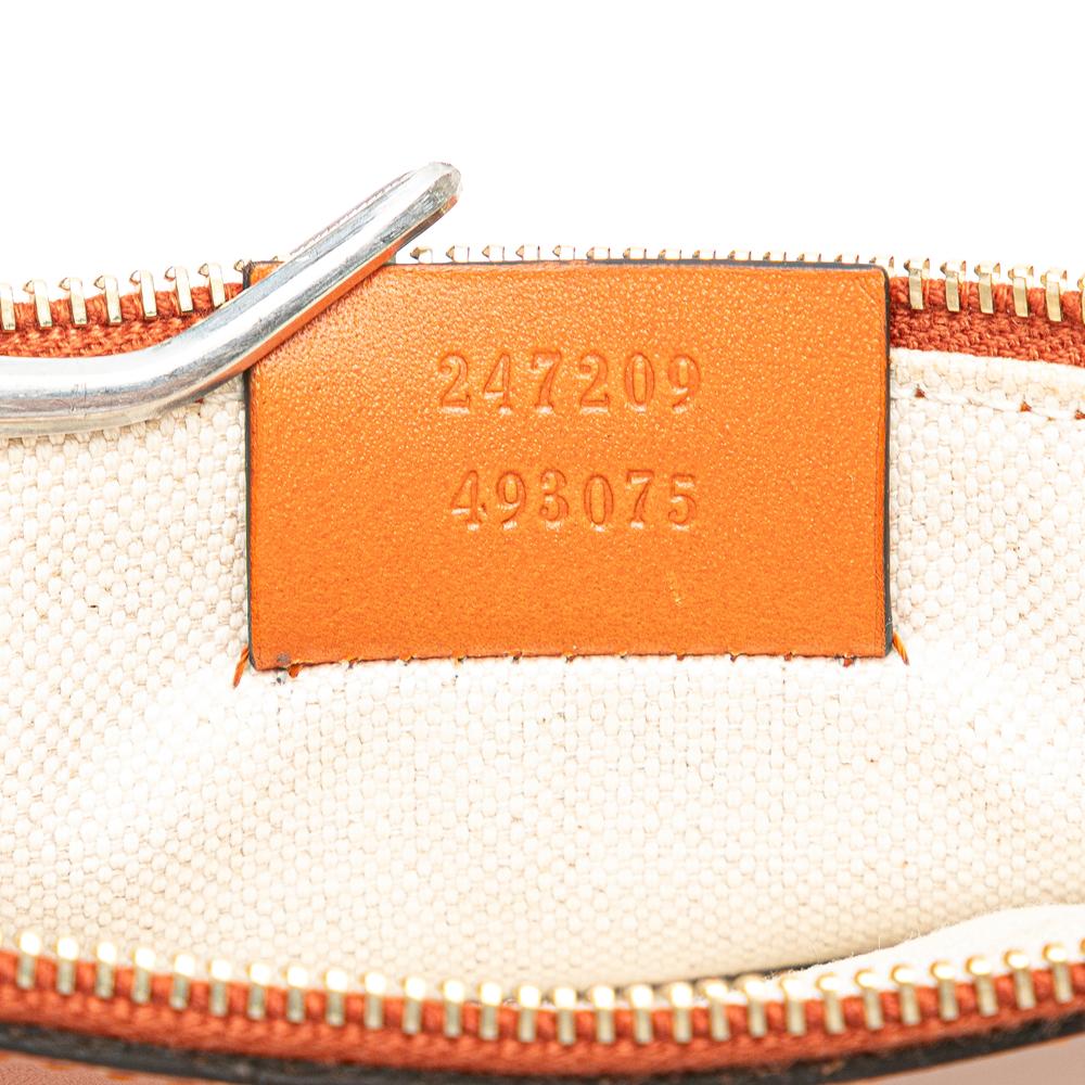 Gucci B Gucci Brown Beige with Orange Canvas Fabric Medium Diamante Craft Tote Italy