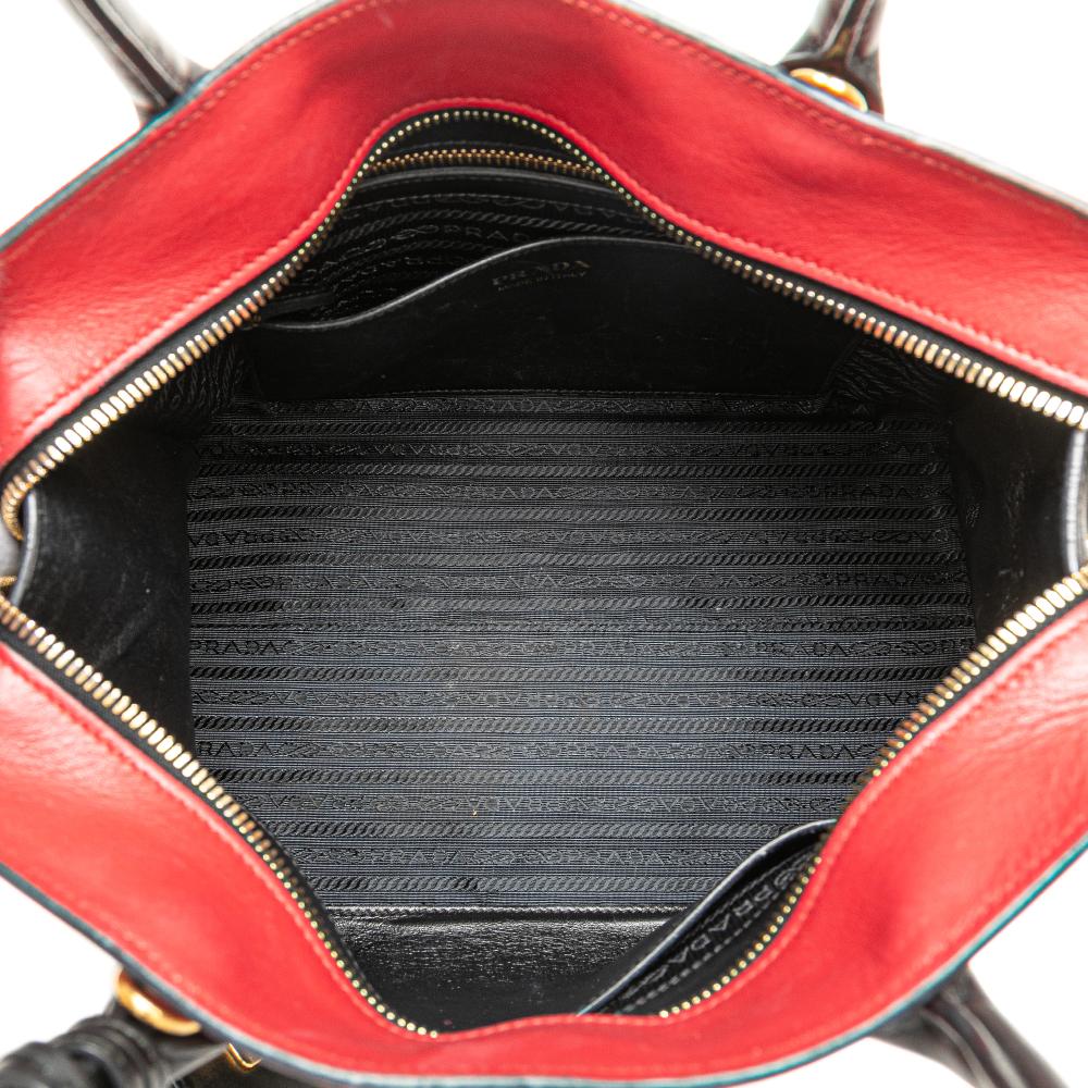 Prada B Prada Black Saffiano Leather and City Calf Esplanade Satchel Italy