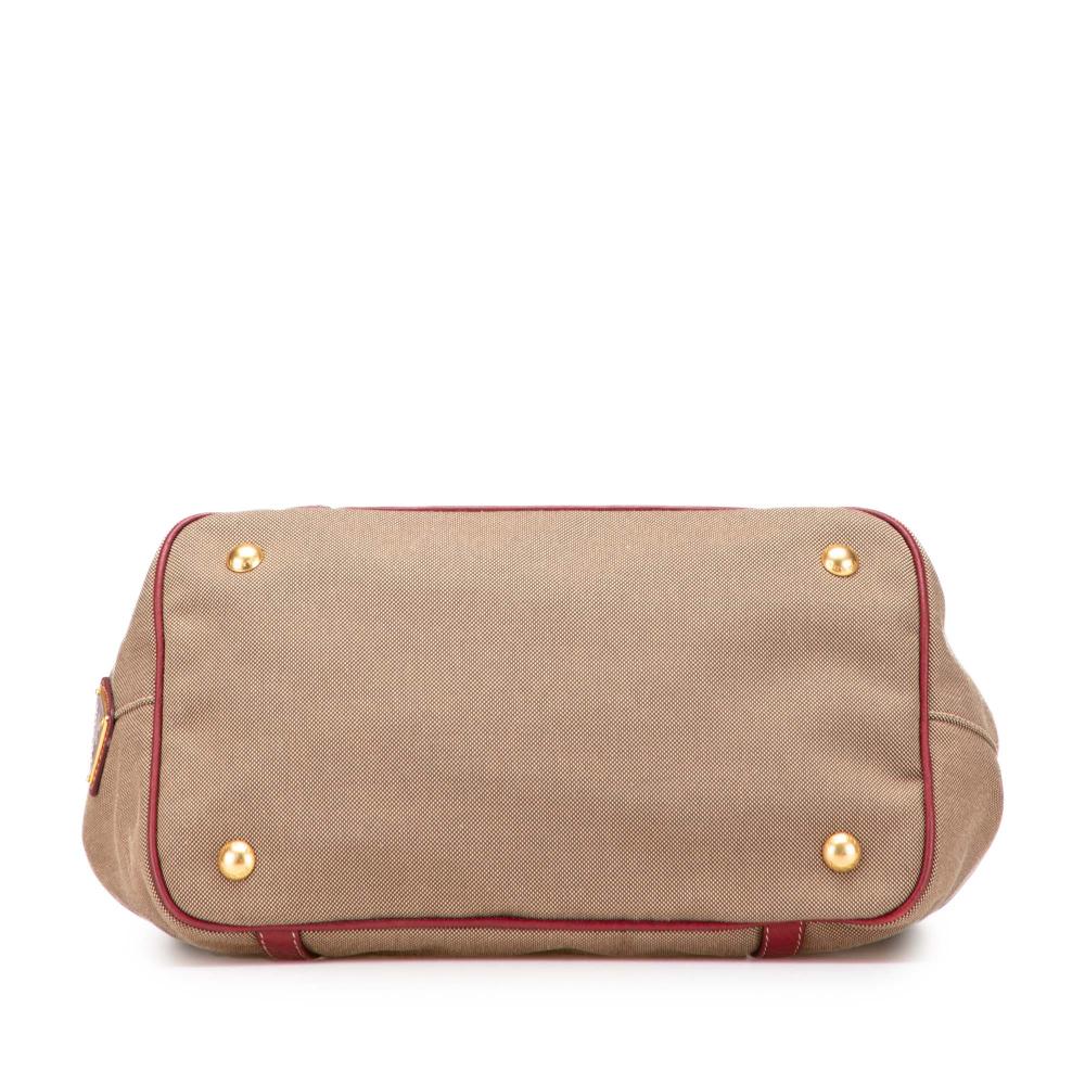 Prada B Prada Brown Beige with Pink Rose Gold Canvas Fabric Canapa Logo Bow Satchel Turkey