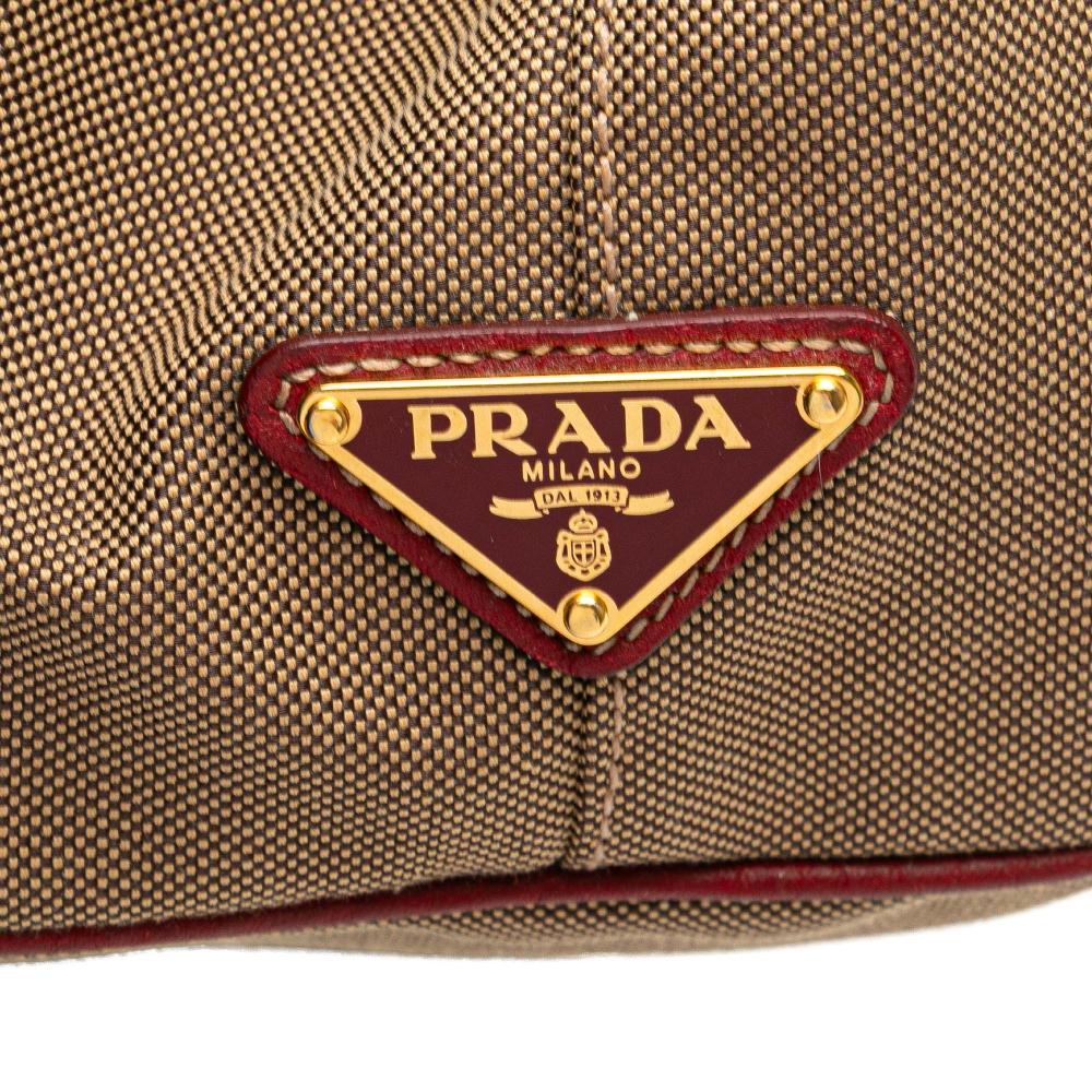 Prada B Prada Brown Beige with Pink Rose Gold Canvas Fabric Canapa Logo Bow Satchel Turkey