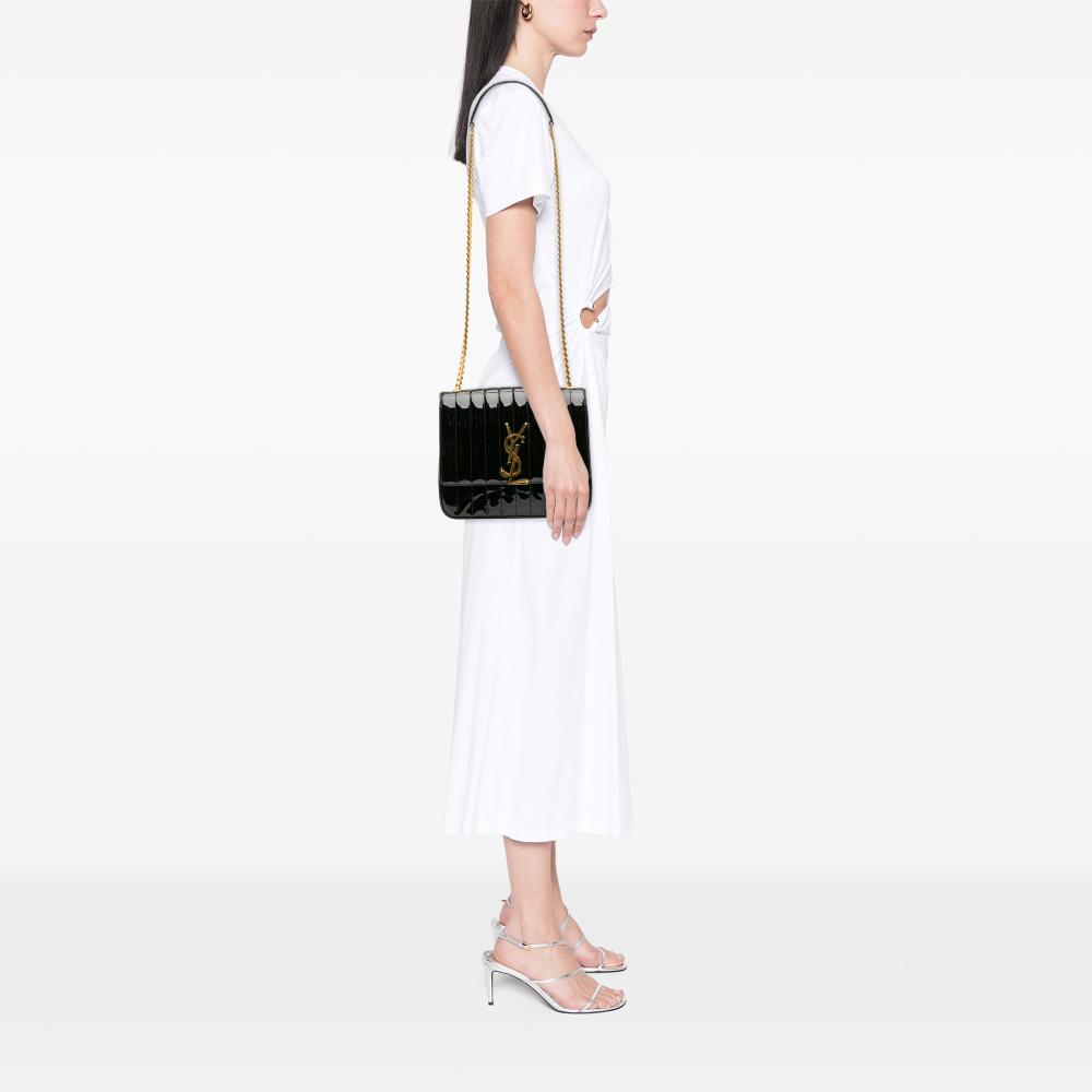 Saint Laurent B Saint Laurent Black Patent Leather Leather Large Patent Vicky Crossbody Italy