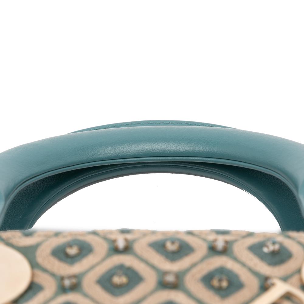 Christian Dior B Dior Brown Beige Canvas Fabric Mini Honeycomb Embroidery Crystal Lady Dior Italy