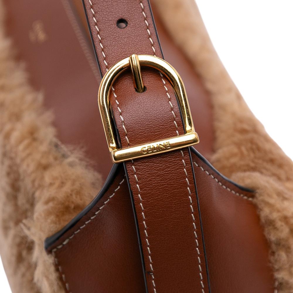 Celine AB Celine Brown Fur Natural Material Shearling and Leather Romy Shoulder Bag Italy