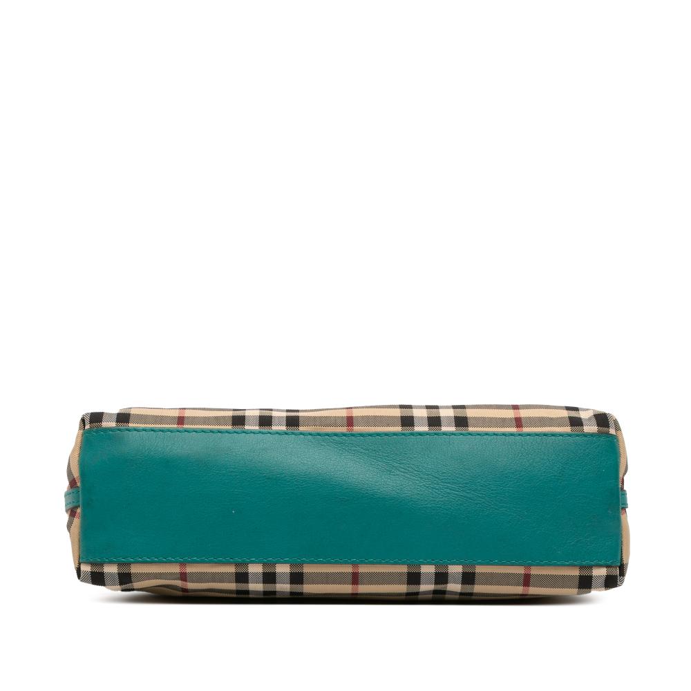 Burberry B Burberry Brown Beige with Blue Turquoise Canvas Fabric Haymarket Check Leah Crossbody Italy