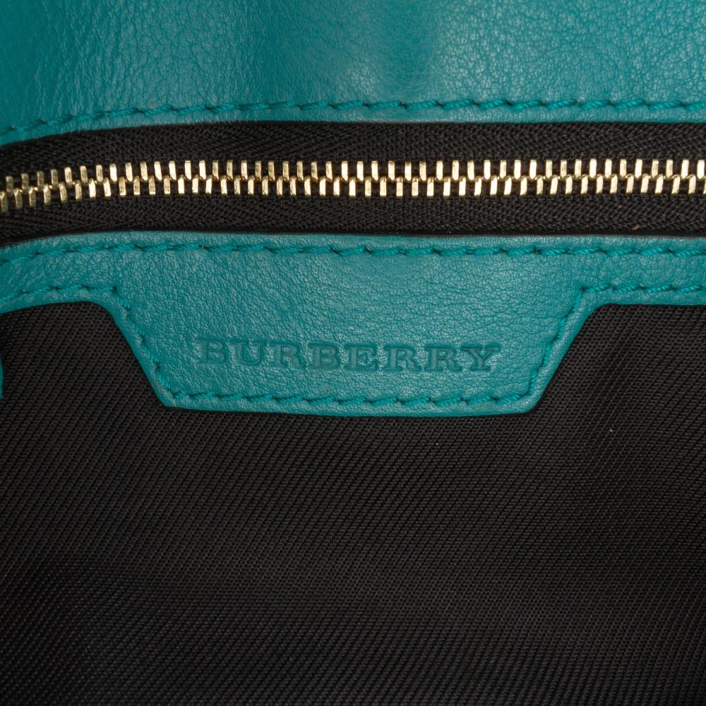 Burberry B Burberry Brown Beige with Blue Turquoise Canvas Fabric Haymarket Check Leah Crossbody Italy