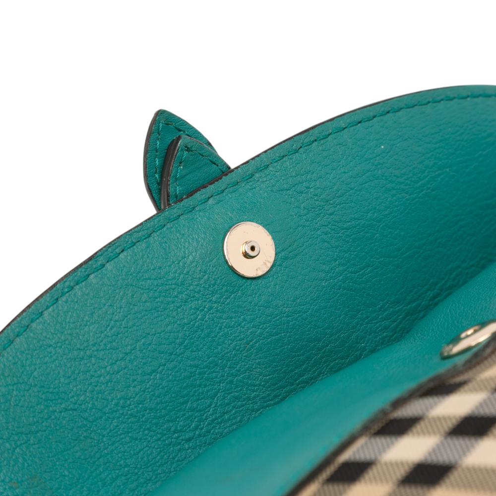 Burberry B Burberry Brown Beige with Blue Turquoise Canvas Fabric Haymarket Check Leah Crossbody Italy