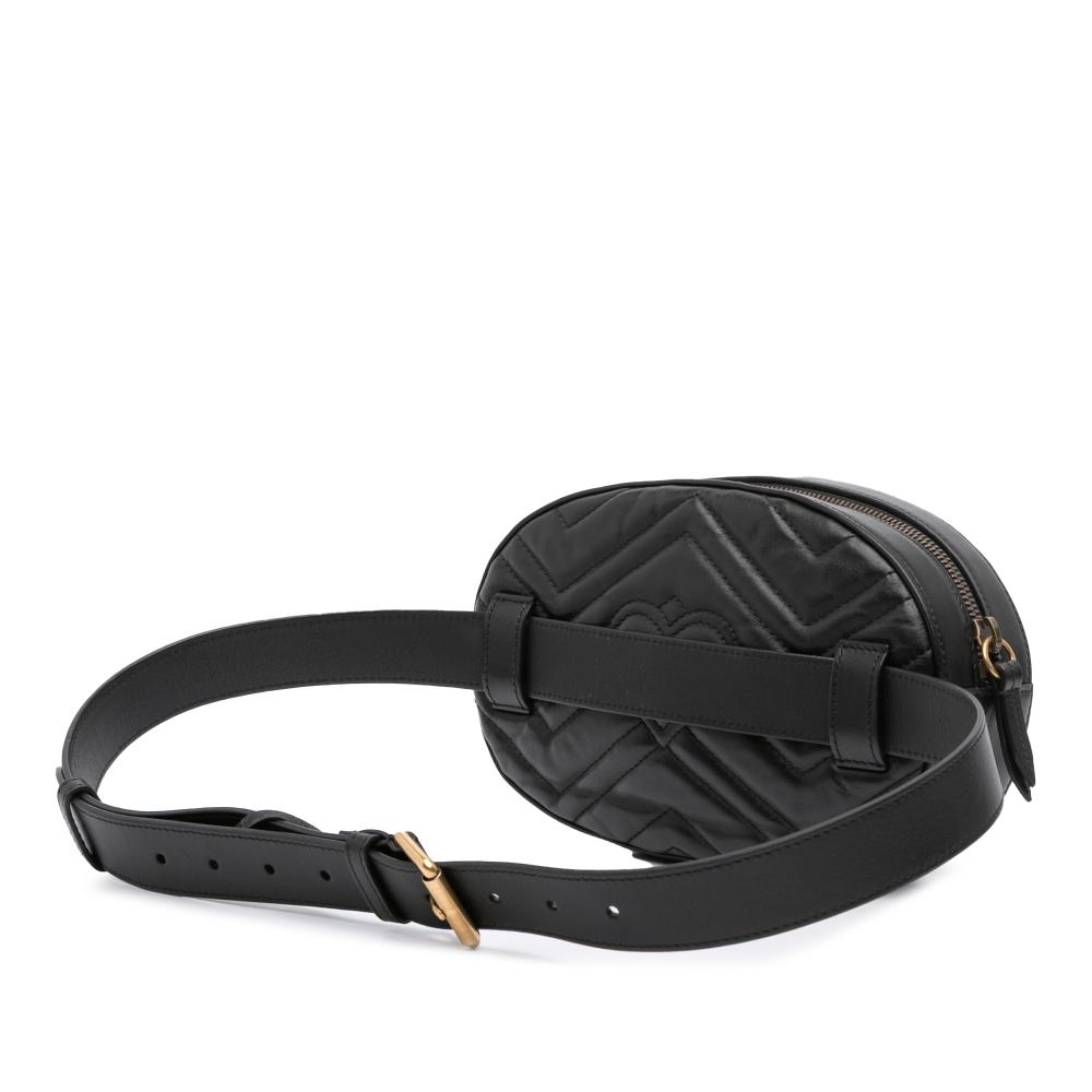 Gucci B Gucci Black Calf Leather GG Marmont Matelasse Animalier Belt Bag Italy