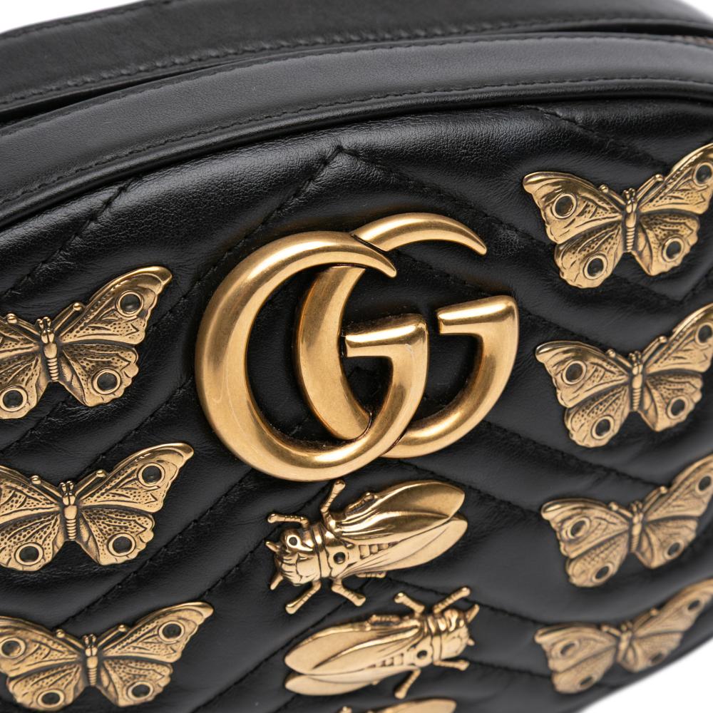 Gucci B Gucci Black Calf Leather GG Marmont Matelasse Animalier Belt Bag Italy