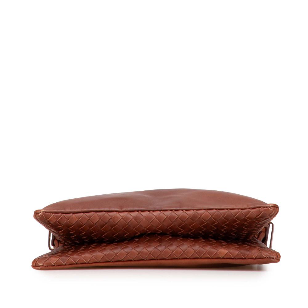 Bottega Veneta B Bottega Veneta Brown Nappa Leather Leather Intrecciato Trimmed Nappa Crossbody Italy