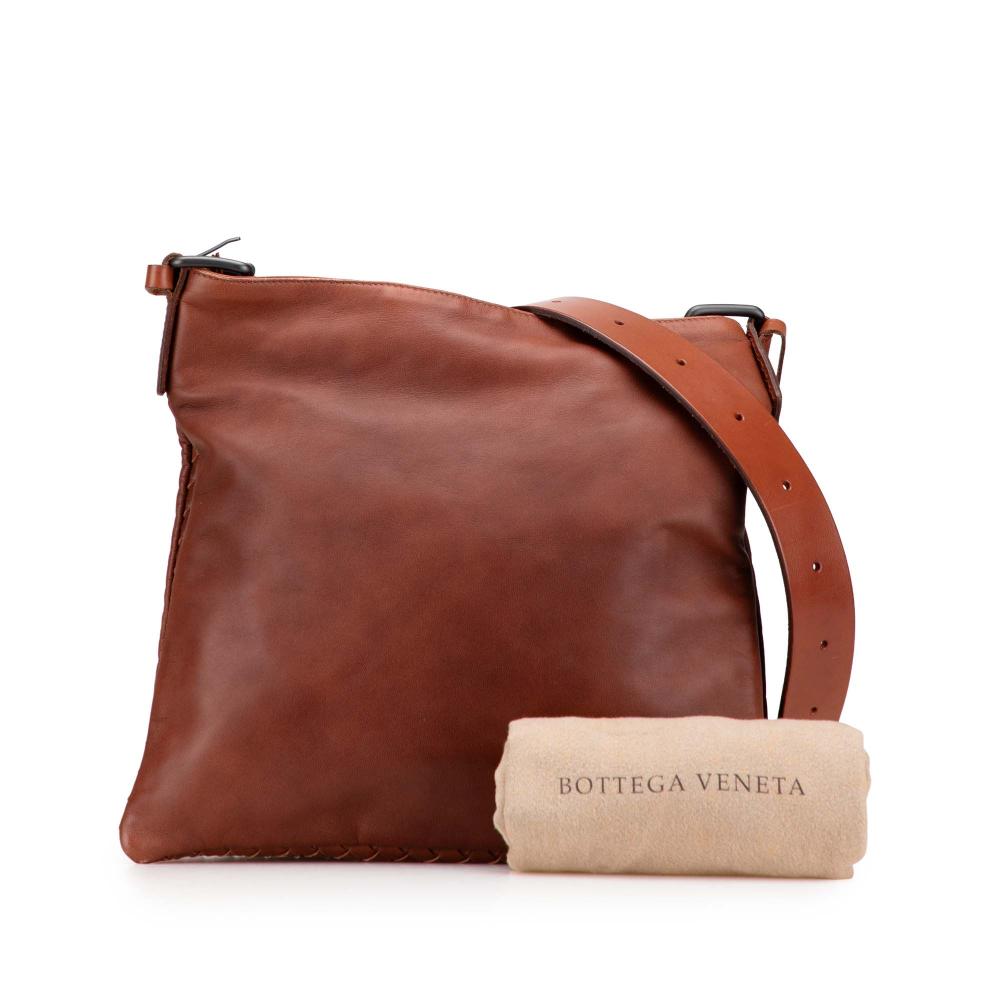 Bottega Veneta B Bottega Veneta Brown Nappa Leather Leather Intrecciato Trimmed Nappa Crossbody Italy