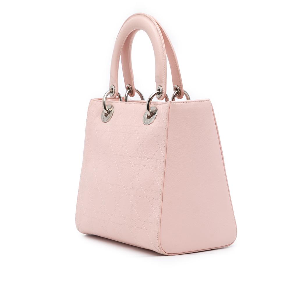 Christian Dior B Dior Pink Light Pink Calf Leather Medium skin Cannage Stitched Lady Dior Italy
