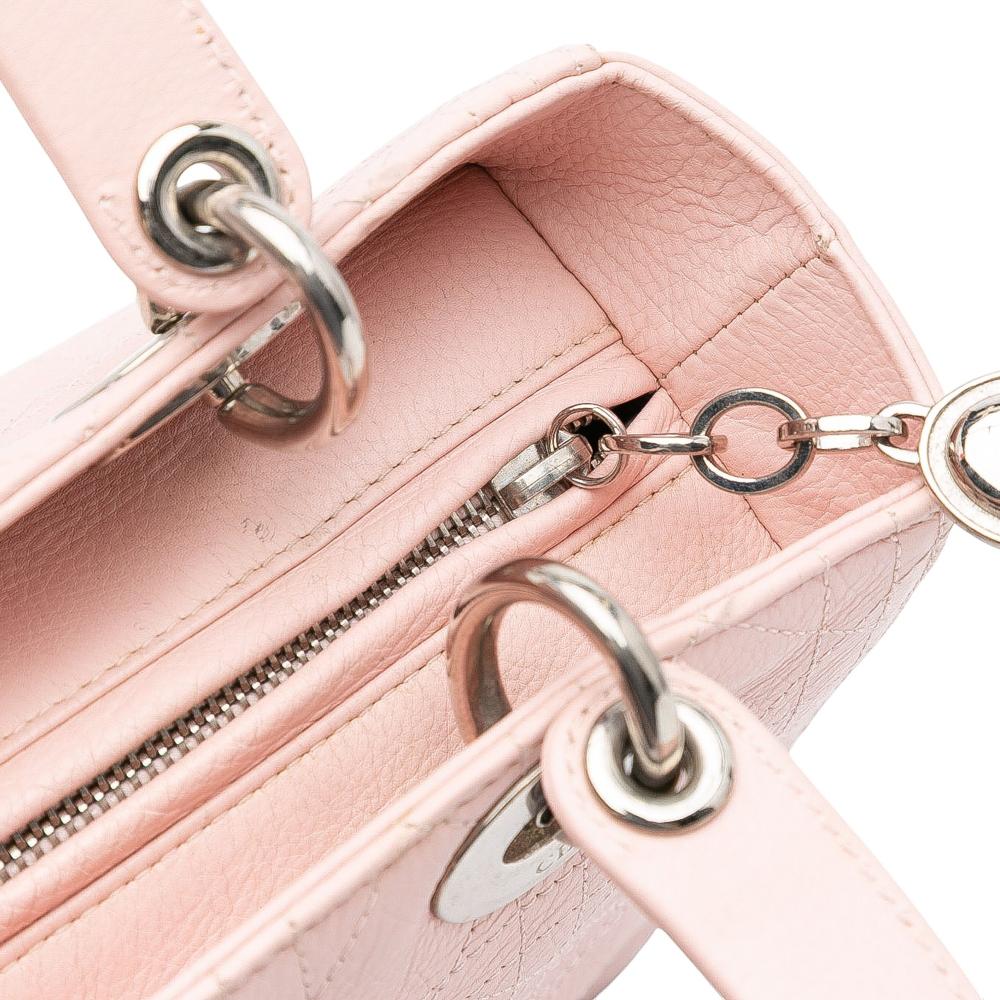 Christian Dior B Dior Pink Light Pink Calf Leather Medium skin Cannage Stitched Lady Dior Italy