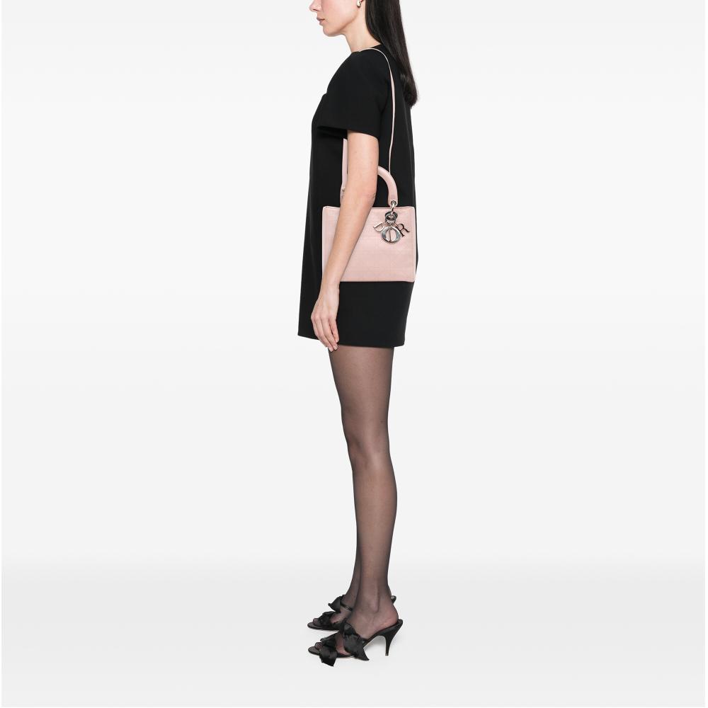 Christian Dior B Dior Pink Light Pink Calf Leather Medium skin Cannage Stitched Lady Dior Italy