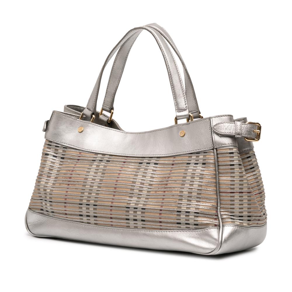 Burberry B Burberry Silver Coated Canvas Fabric Haymarket Check Ravensdon Handbag Italy