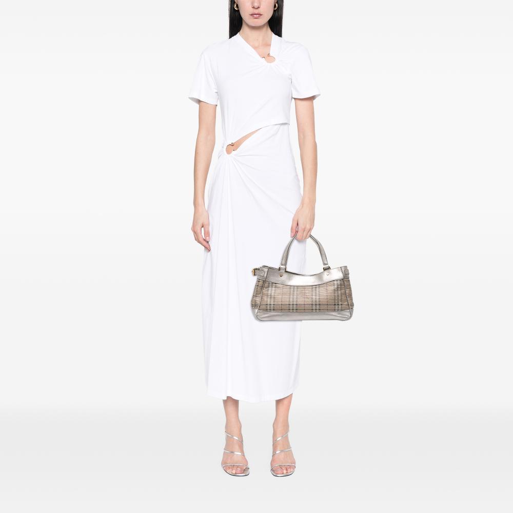 Burberry B Burberry Silver Coated Canvas Fabric Haymarket Check Ravensdon Handbag Italy