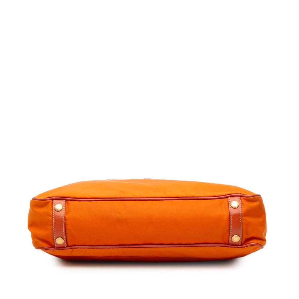 Prada B Prada Orange Nylon Fabric Saffiano Trimmed Tessuto Logo Oro Satchel Italy