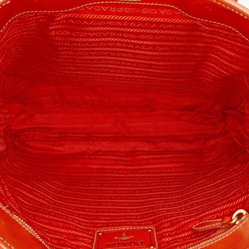 Prada B Prada Orange Nylon Fabric Saffiano Trimmed Tessuto Logo Oro Satchel Italy