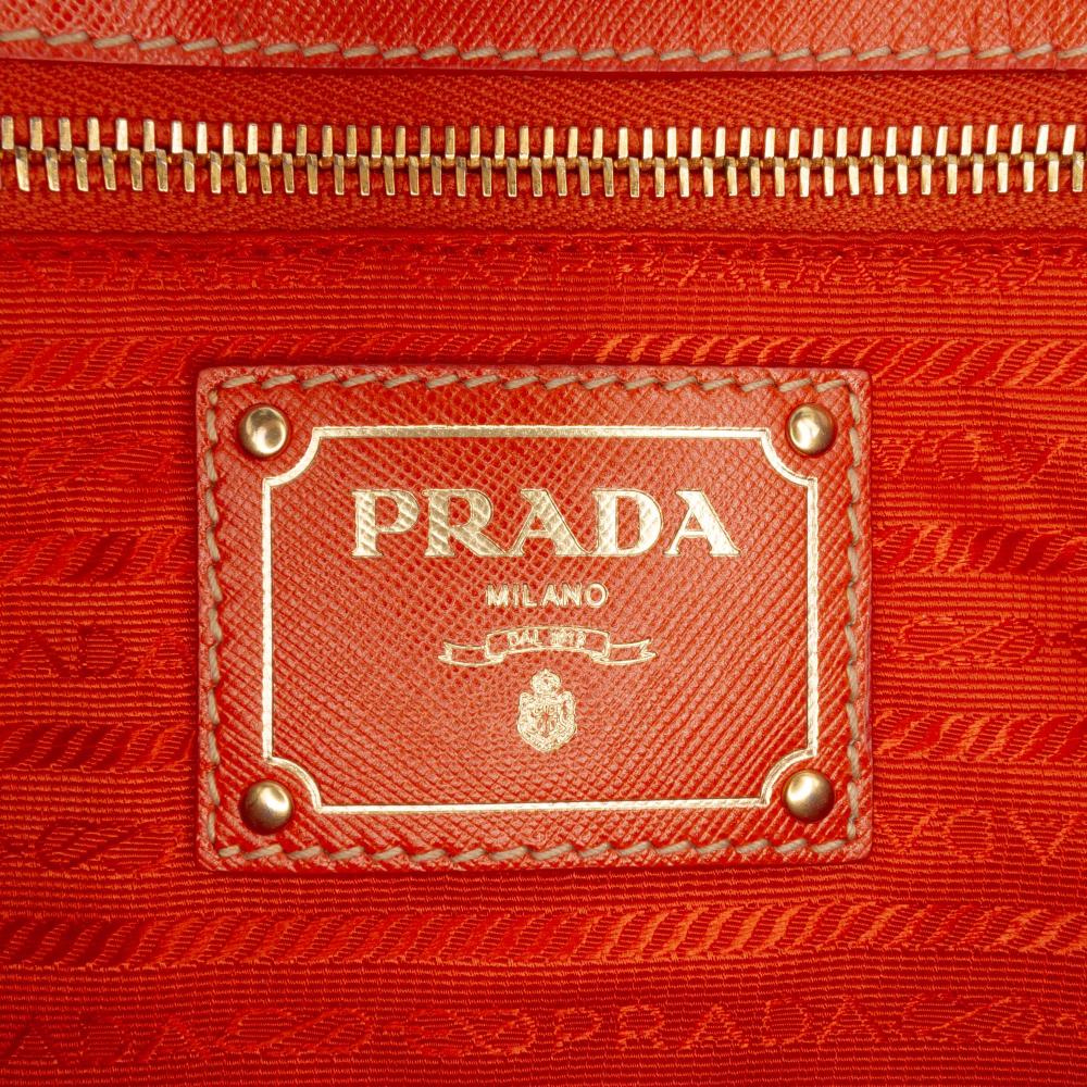 Prada B Prada Orange Nylon Fabric Saffiano Trimmed Tessuto Logo Oro Satchel Italy