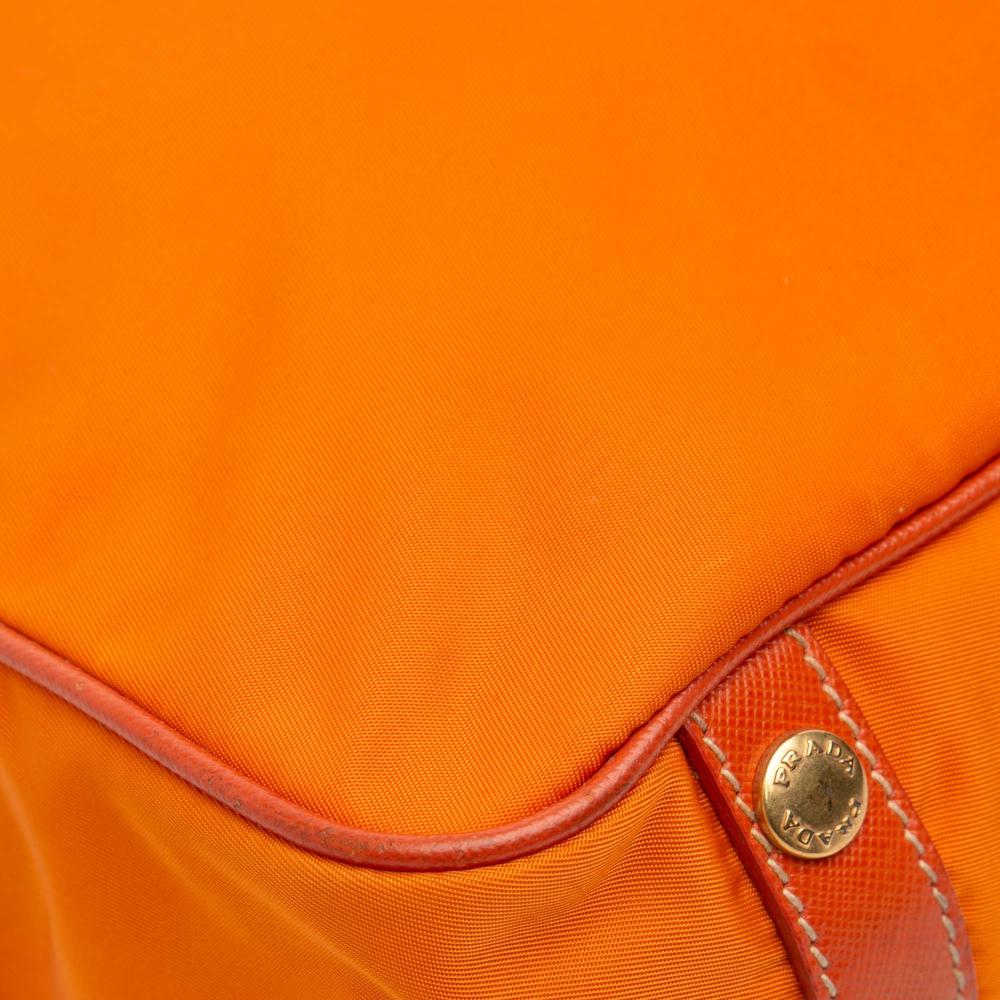 Prada B Prada Orange Nylon Fabric Saffiano Trimmed Tessuto Logo Oro Satchel Italy