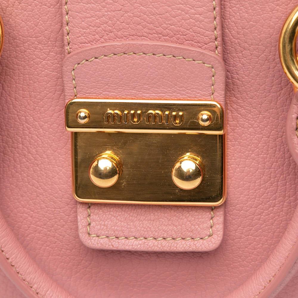 Miu Miu B Miu Miu Pink Goatskin Leather Madras Satchel Turkey