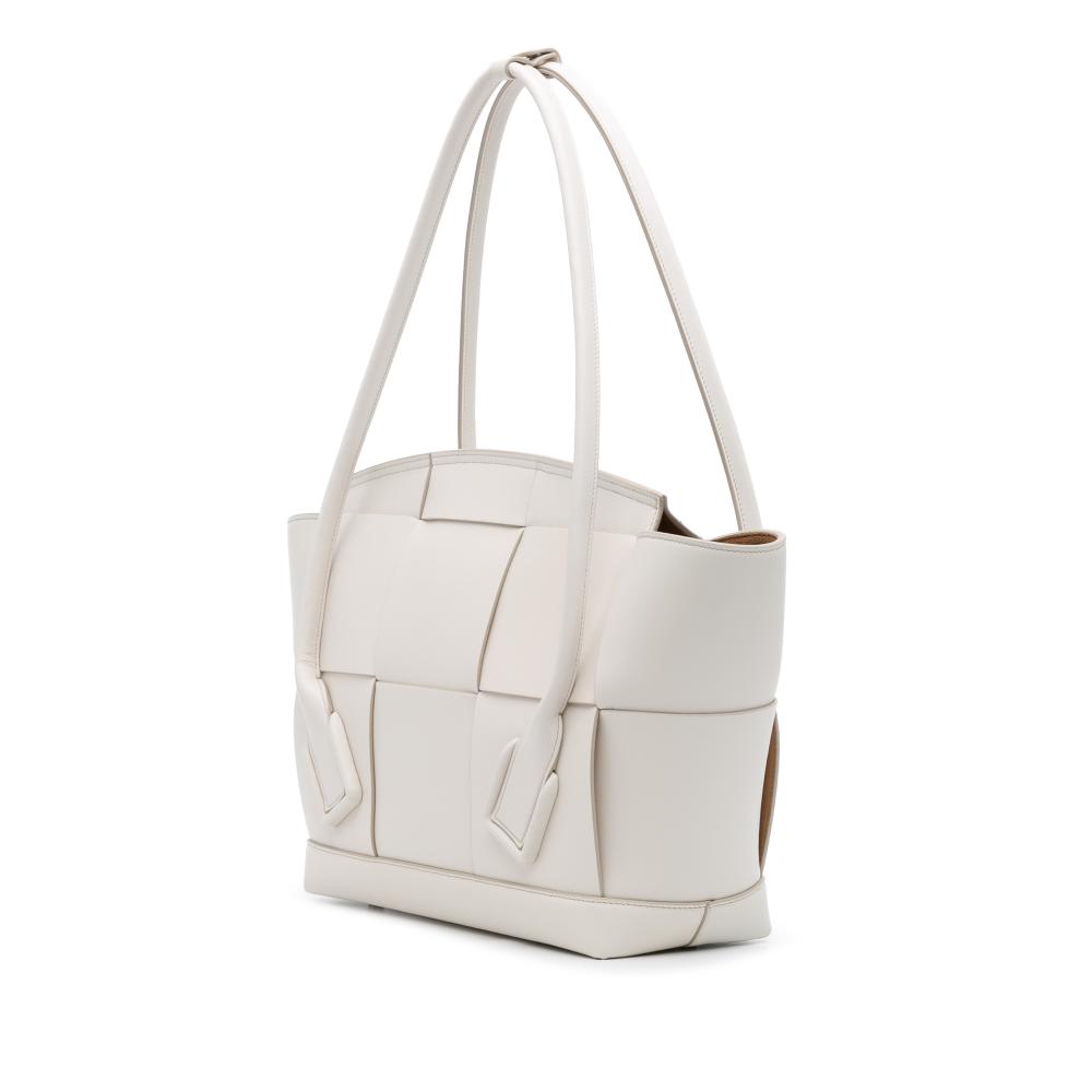 Bottega Veneta AB Bottega Veneta White Calf Leather Medium skin Maxi Intrecciato Arco Bag Italy