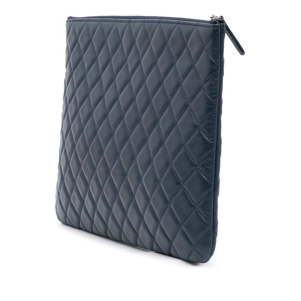 Chanel AB Chanel Blue Dark Blue Lambskin Leather Leather Large Quilted Lambskin O Case Clutch Italy