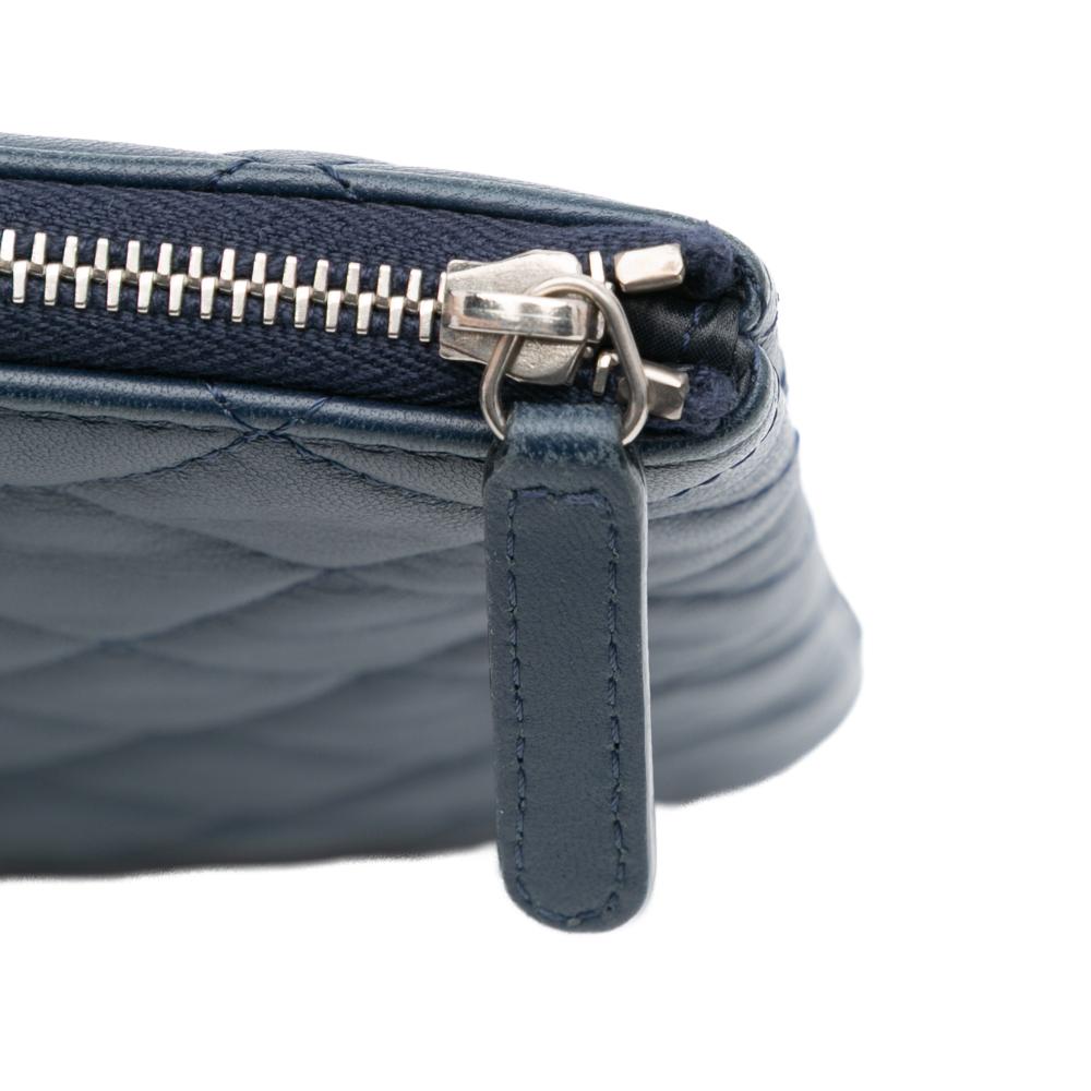 Chanel AB Chanel Blue Dark Blue Lambskin Leather Leather Large Quilted Lambskin O Case Clutch Italy