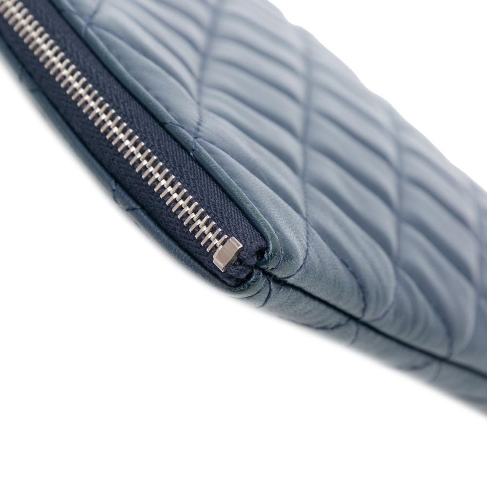 Chanel AB Chanel Blue Dark Blue Lambskin Leather Leather Large Quilted Lambskin O Case Clutch Italy